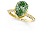 Yellow gold Fancy Green Pear Cut Solitaire Split Shank Pave Diamond Engagement Ring with Four-Prong Setting_1
