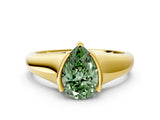 Yellow gold Fancy Green Pear Cut Solitaire Tension Set Diamond Ring with Split Shank Band