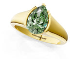 Yellow gold Fancy Green Pear Cut Solitaire Tension Set Diamond Ring with Split Shank Band_1