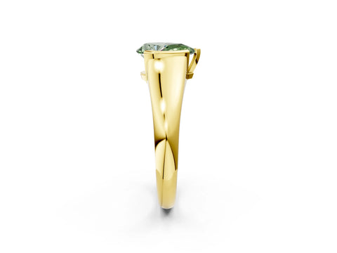 Yellow gold Fancy Green Pear Cut Solitaire Tension Set Diamond Ring with Split Shank Band_2