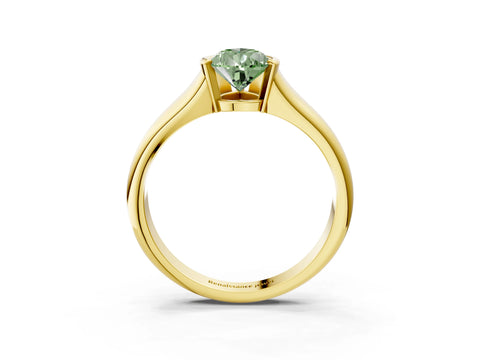 Yellow gold Fancy Green Pear Cut Solitaire Tension Set Diamond Ring with Split Shank Band_3