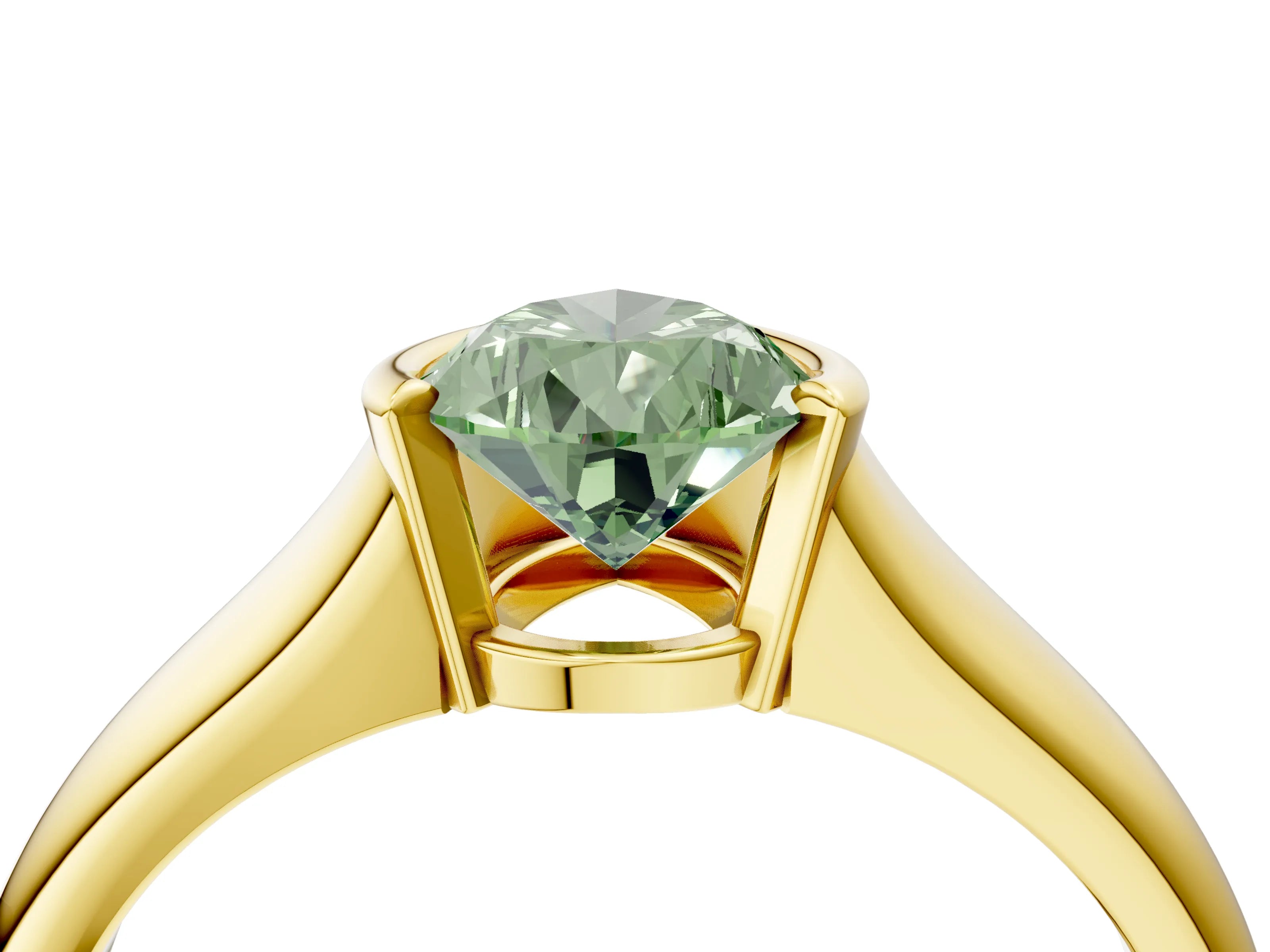 Yellow gold Fancy Green Pear Cut Solitaire Tension Set Diamond Ring with Split Shank Band_4