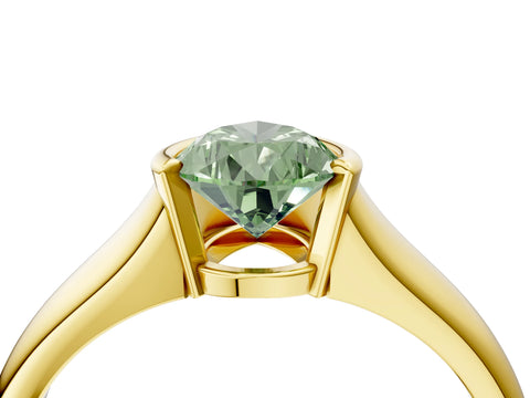 Yellow gold Fancy Green Pear Cut Solitaire Tension Set Diamond Ring with Split Shank Band_4