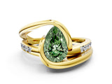 Yellow gold Fancy Green Pear Cut Solitaire Tension-Set Diamond Split Shank Ring