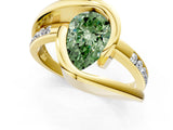 Yellow gold Fancy Green Pear Cut Solitaire Tension-Set Diamond Split Shank Ring_1