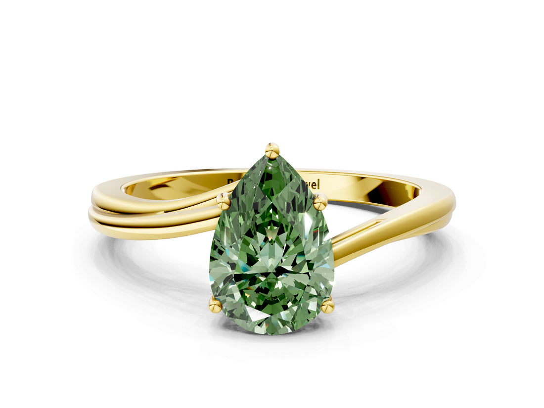 Yellow gold Fancy Green Pear  Cut Solitaire Twist Band Ring with Four-Prong Setting_21