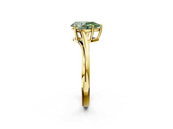 Yellow gold Fancy Green Pear  Cut Solitaire Twist Band Ring with Four-Prong Setting