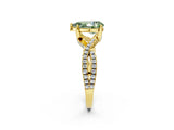 Yellow gold Fancy Green Pear Cut Solitaire Twist Pave Diamond Engagement Ring with Prong Setting_2