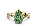 Yellow gold Fancy Green Pear Cut Solitaire Twist Pave Diamond Engagement Ring with Prong Setting_36