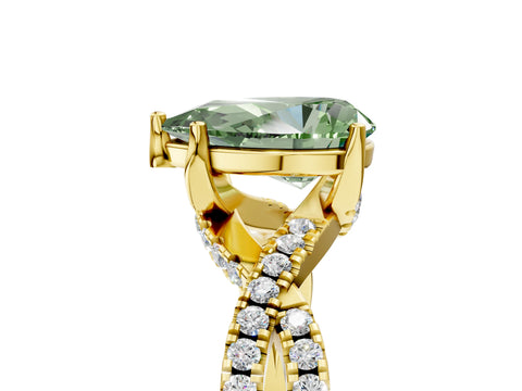 Yellow gold Fancy Green Pear Cut Solitaire Twist Pave Diamond Engagement Ring with Prong Setting_41
