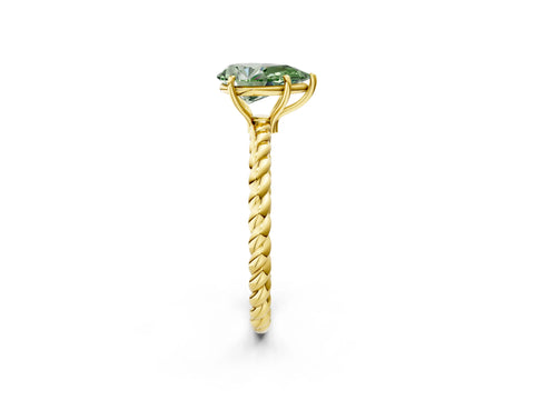 Yellow gold Fancy Green Pear Cut Solitaire Twisted Band 4-Prong Ring_2