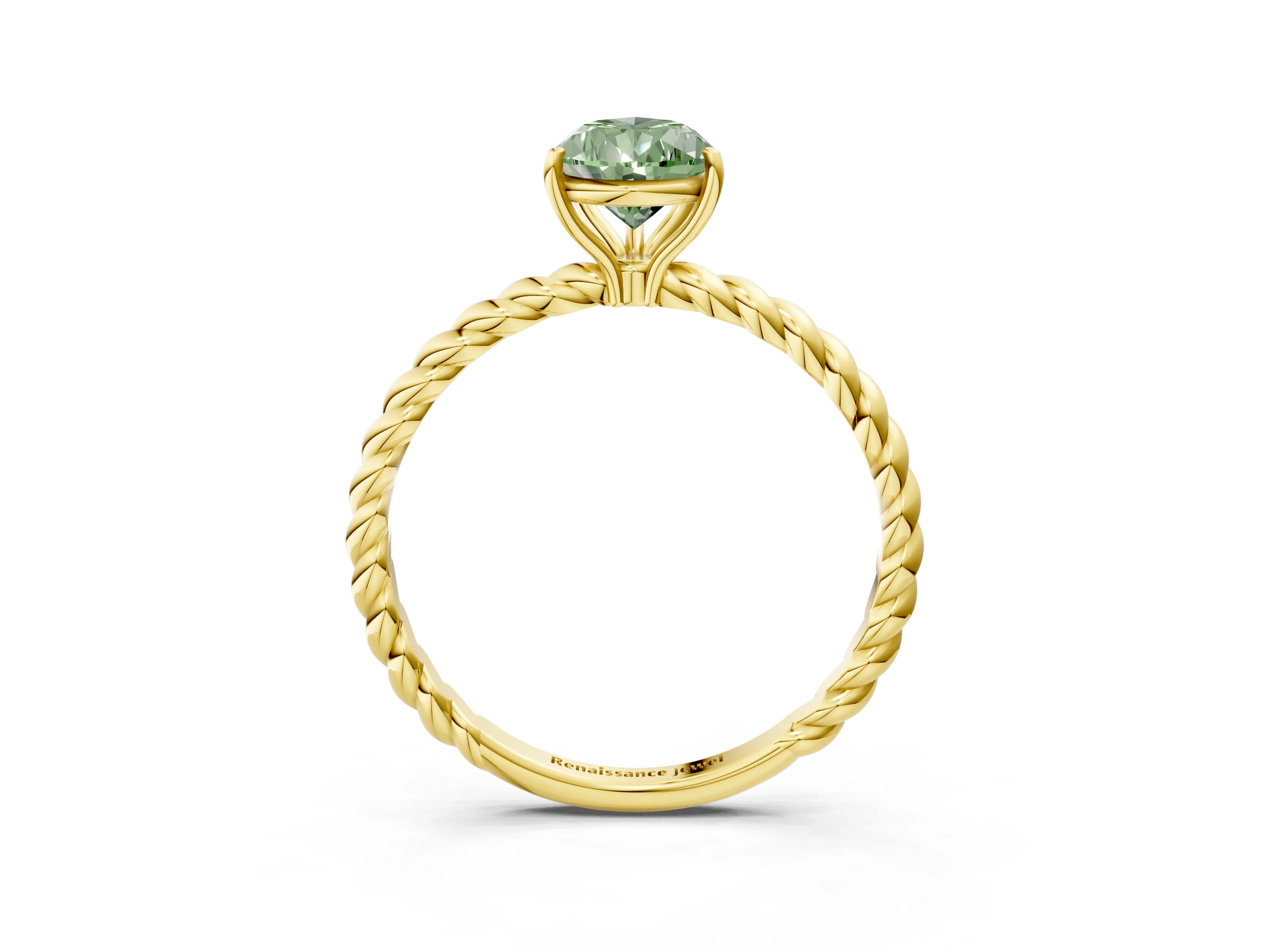 Yellow gold Fancy Green Pear Cut Solitaire Twisted Band 4-Prong Ring_3