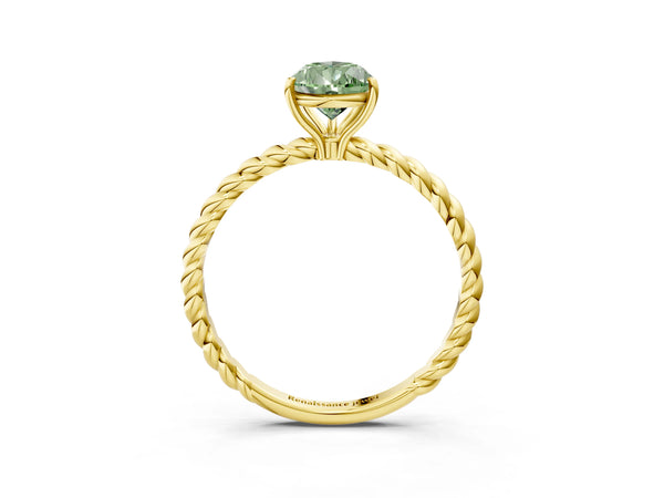 Yellow gold Fancy Green Pear Cut Solitaire Twisted Band 4-Prong Ring