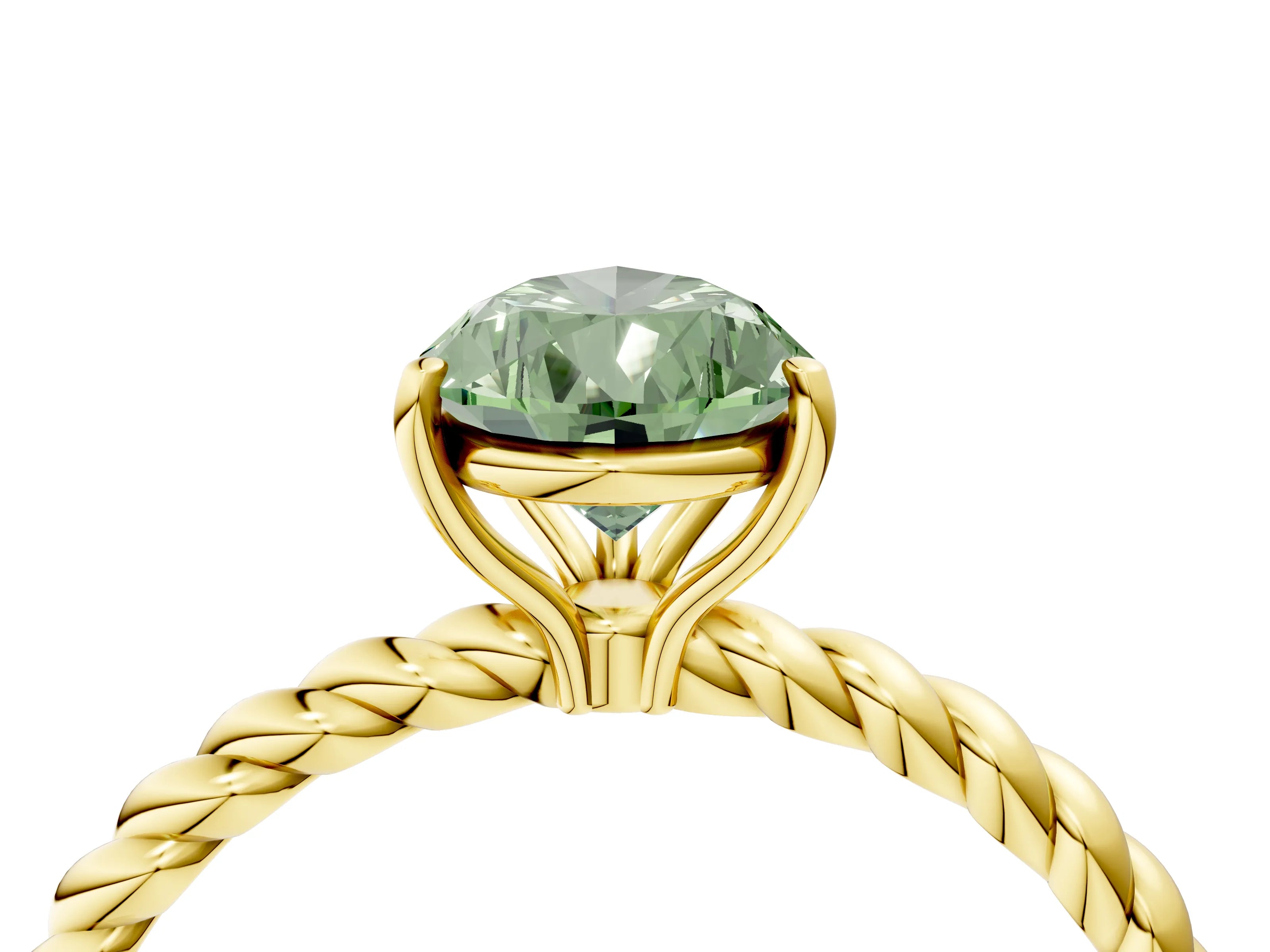 Yellow gold Fancy Green Pear Cut Solitaire Twisted Band 4-Prong Ring_4