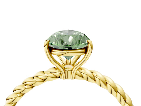 Yellow gold Fancy Green Pear Cut Solitaire Twisted Band 4-Prong Ring_4
