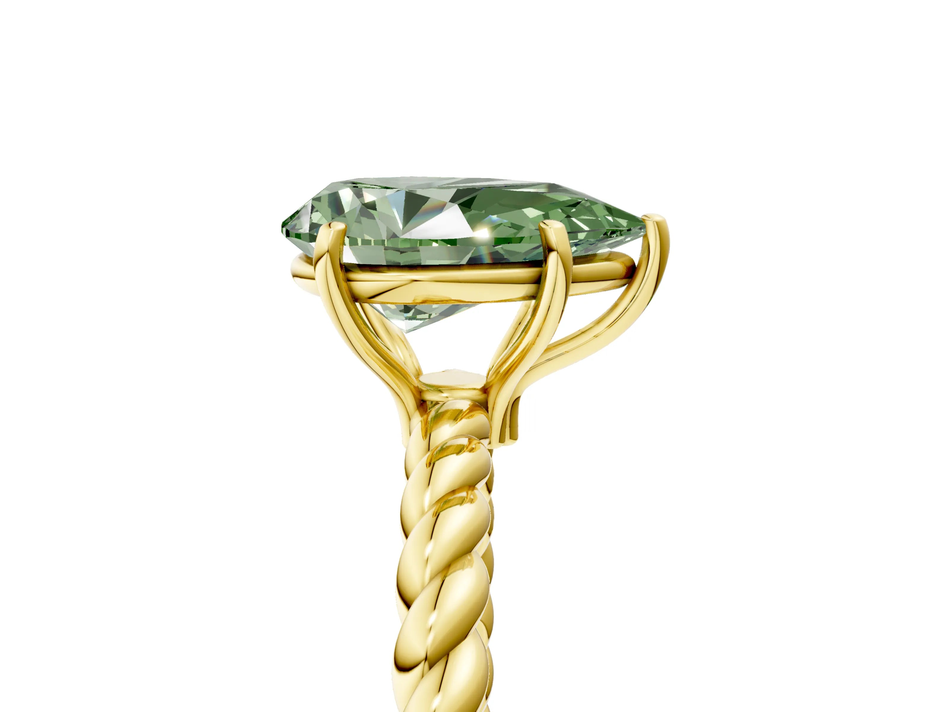 Yellow gold Fancy Green Pear Cut Solitaire Twisted Band 4-Prong Ring_5