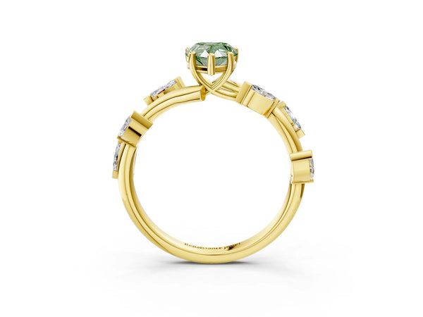 Yellow gold Fancy Green Pear Cut Solitaire Twisted Band Marquise Accent Prong Setting Ring