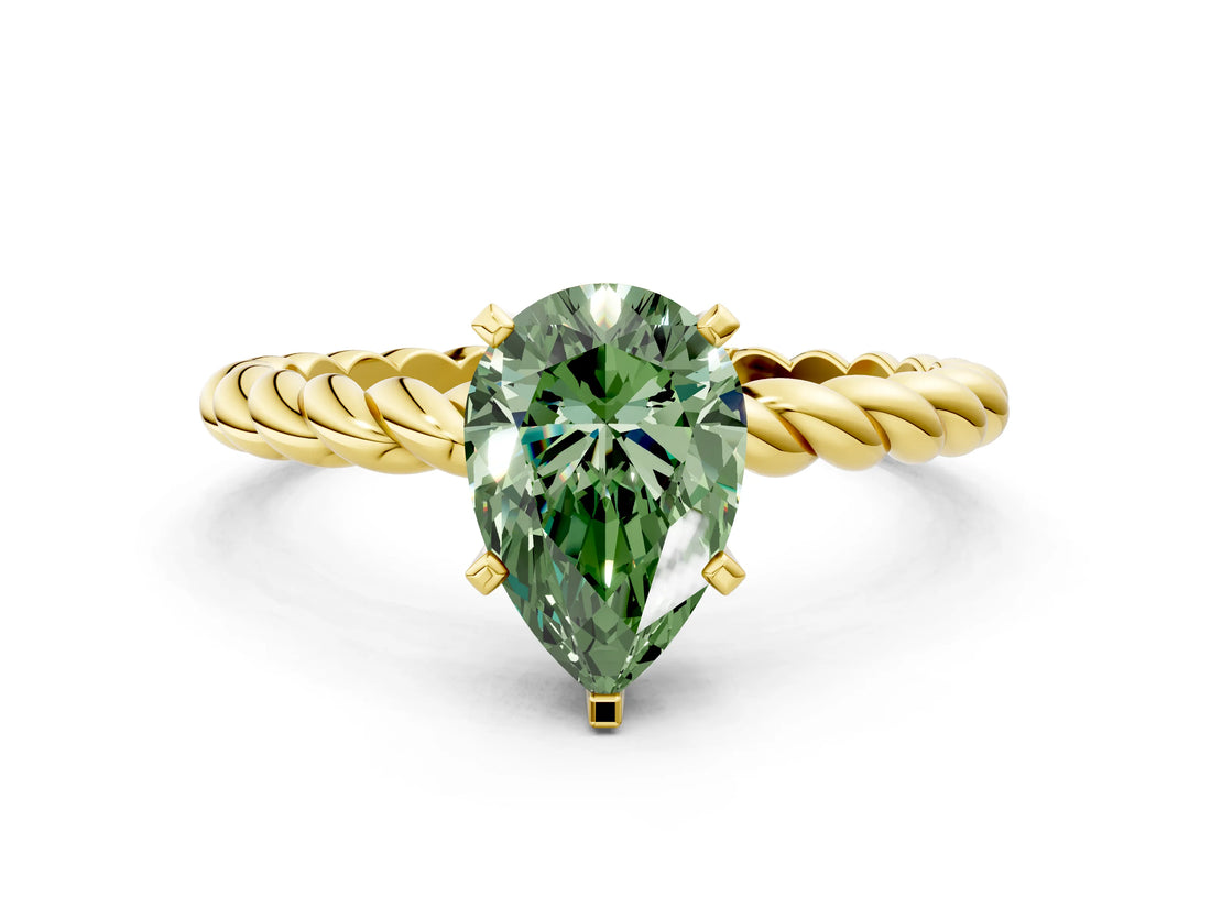 Yellow gold Fancy Green Pear  Cut Solitaire Twisted Band with Four-Prong Setting_120