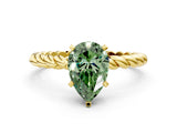 Yellow gold Fancy Green Pear  Cut Solitaire Twisted Band with Four-Prong Setting_120