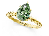 Yellow gold Fancy Green Pear  Cut Solitaire Twisted Band with Four-Prong Setting_121