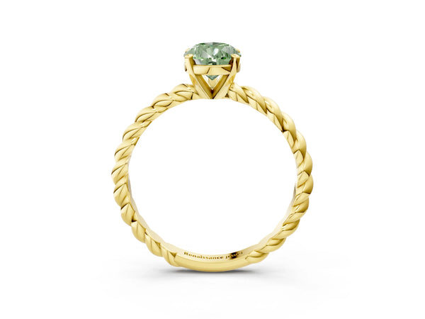 Yellow gold Fancy Green Pear  Cut Solitaire Twisted Band with Four-Prong Setting