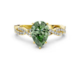 Yellow gold Fancy Green Pear Cut Solitaire Twisted Pave Band with Four-Prong Setting_3