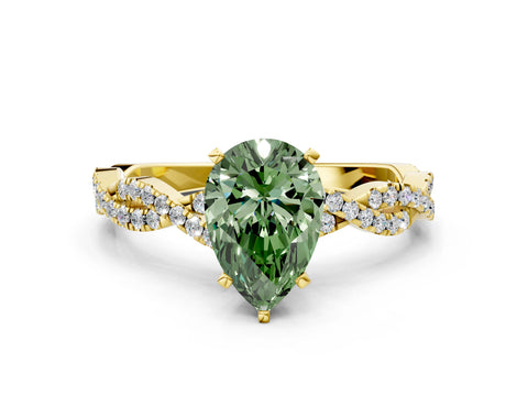 Yellow gold Fancy Green Pear Cut Solitaire Twisted Pave Band with Four-Prong Setting_3