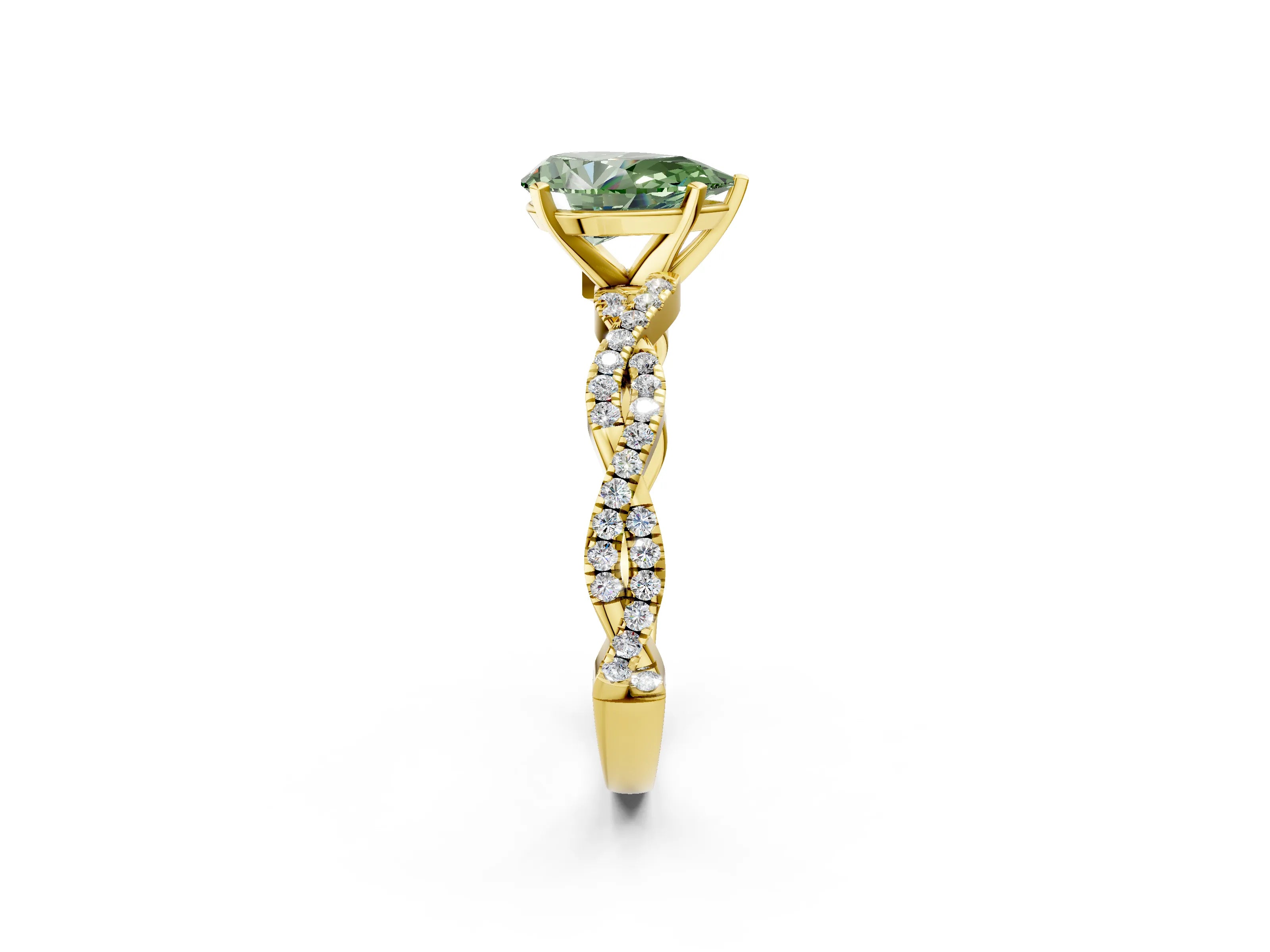 Yellow gold Fancy Green Pear Cut Solitaire Twisted Pave Band with Four-Prong Setting_5