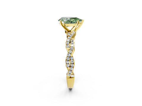 Yellow gold Fancy Green Pear Cut Solitaire Twisted Pave Band with Four-Prong Setting_5