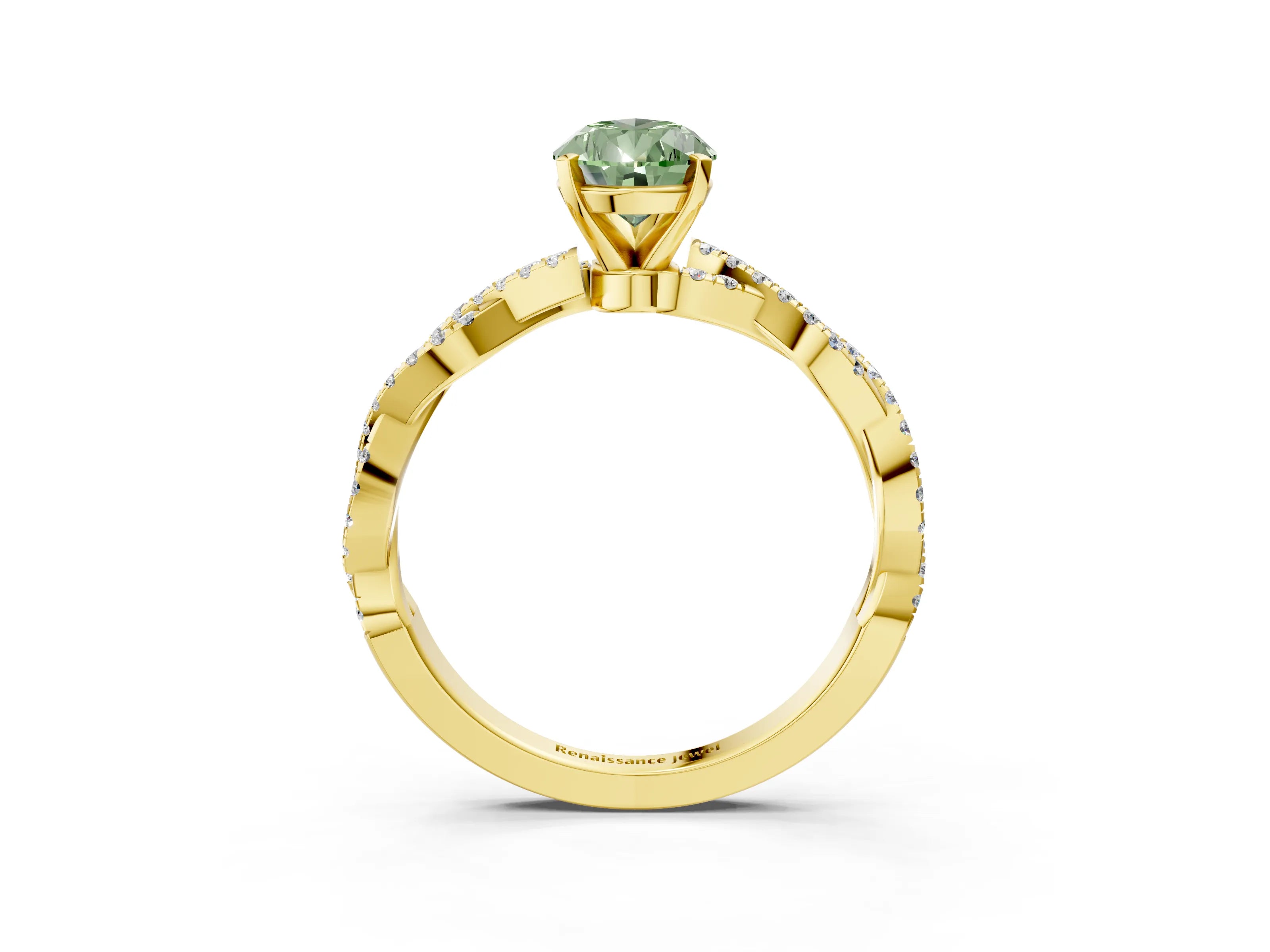 Yellow gold Fancy Green Pear Cut Solitaire Twisted Pave Band with Four-Prong Setting_6