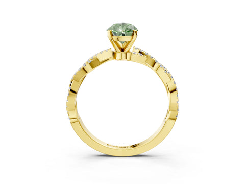 Yellow gold Fancy Green Pear Cut Solitaire Twisted Pave Band with Four-Prong Setting_6
