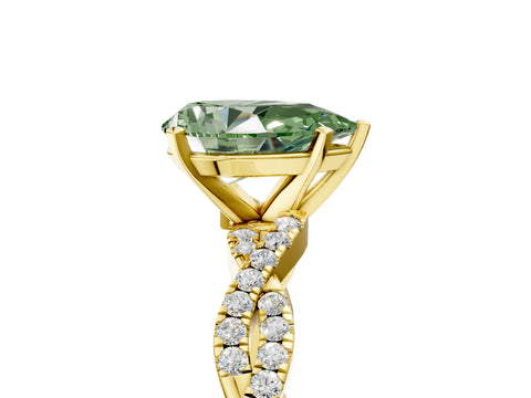 Yellow gold Fancy Green Pear Cut Solitaire Twisted Pave Band with Four-Prong Setting_8