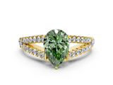 Yellow gold Fancy Green Pear  Cut Split Shank Pave Diamond Engagement Ring with Four-Prong Setting_24