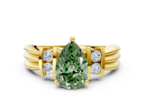 Yellow gold Fancy Green Pear  Cut Three-Stone Channel Set Ring with Bar Prongs_42