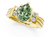 Yellow gold Fancy Green Pear  Cut Three-Stone Channel Set Ring with Bar Prongs_43