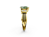 Yellow gold Fancy Green Pear  Cut Three-Stone Channel Set Ring with Bar Prongs_44