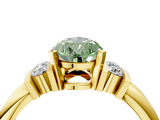 Yellow gold Fancy Green Pear  Cut Three-Stone Channel Set Ring with Bar Prongs_46