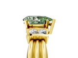 Yellow gold Fancy Green Pear  Cut Three-Stone Channel Set Ring with Bar Prongs_47