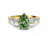 Yellow gold Fancy Green Pear  Cut Three-Stone Diamond Pavé Band with Prong Setting_17
