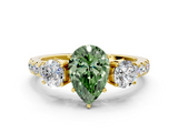 Yellow gold Fancy Green Pear  Cut Three-Stone Diamond Pave Band with Prong Setting_37