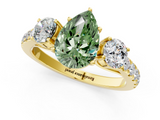 Yellow gold Fancy Green Pear  Cut Three-Stone Diamond Pave Band with Prong Setting_38