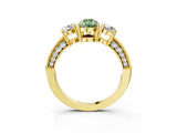 Yellow gold Fancy Green Pear Cut Three-Stone Diamond Ring with Pavé Band and Four-Prong Setting_3