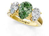 Yellow gold Fancy Green Pear Cut Three-Stone Diamond Ring with Prong Setting on a Classic Band_13