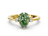 Yellow gold Fancy Green Pear  Cut Three-Stone Solitaire Ring with Round Accent Diamonds and Four-Prong Setting_20