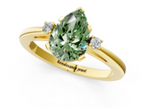 Yellow gold Fancy Green Pear  Cut Three-Stone Solitaire Ring with Round Accent Diamonds and Four-Prong Setting_21