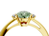 Yellow gold Fancy Green Pear  Cut Three-Stone Solitaire Ring with Round Accent Diamonds and Four-Prong Setting_24