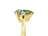 Yellow gold Fancy Green Pear  Cut Three-Stone Solitaire Ring with Round Accent Diamonds and Four-Prong Setting_25