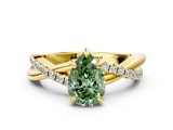Yellow gold Fancy Green Pear  Cut Twist Band Solitaire Diamond Ring with Pavé Setting_3