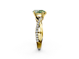 Yellow gold Fancy Green Pear  Cut Twist Band Solitaire Diamond Ring with Pavé Setting_5