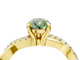 Yellow gold Fancy Green Pear  Cut Twist Band Solitaire Diamond Ring with Pavé Setting_7